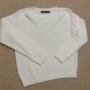 White Textured Crew Neck Sweater
